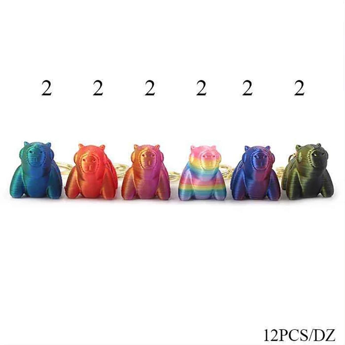 3D Printed Capybara Keychain Bulk Pack (12-Piece Set) | Articulated Capybara Toy Keyring | Iridescent Multi-Color Fidget Keychain Charm for Backpack, Keys, and Party Favors (KBC-0758)