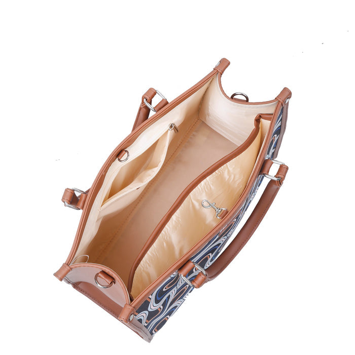 Handcrafted abstract printed canvas top‑handle laptop tote bag with padded laptop compartment and shoulder strap for office, travel and daily use-interior image
