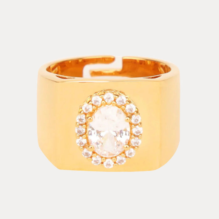Clear/White Gold Plated Brass Adjustable Birthday/Birthstone Rings | BuDhaGirl