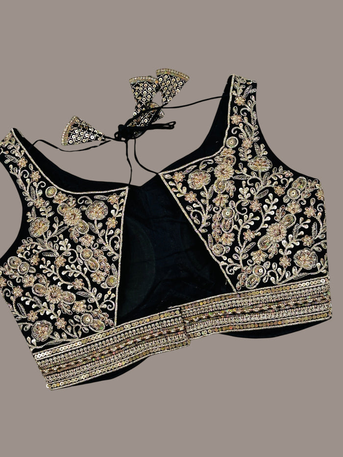 Black blouse with gold embroidery work