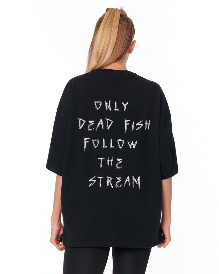 Follow The Stream Black Oversized T-Shirt for streetwear outfits