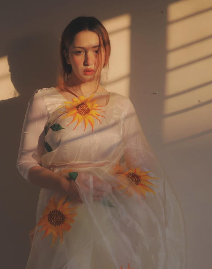Glass Organza - Hand Painted: Dakota Sunflower
