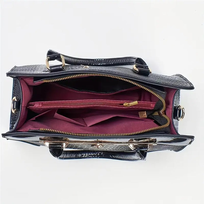 H1825 - Crocodile Print Textured Fashion Handbag