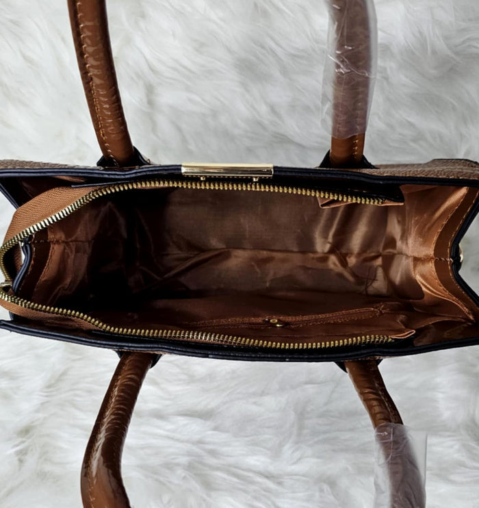 H1869 - Luxury Brown 3pc Handbag Set