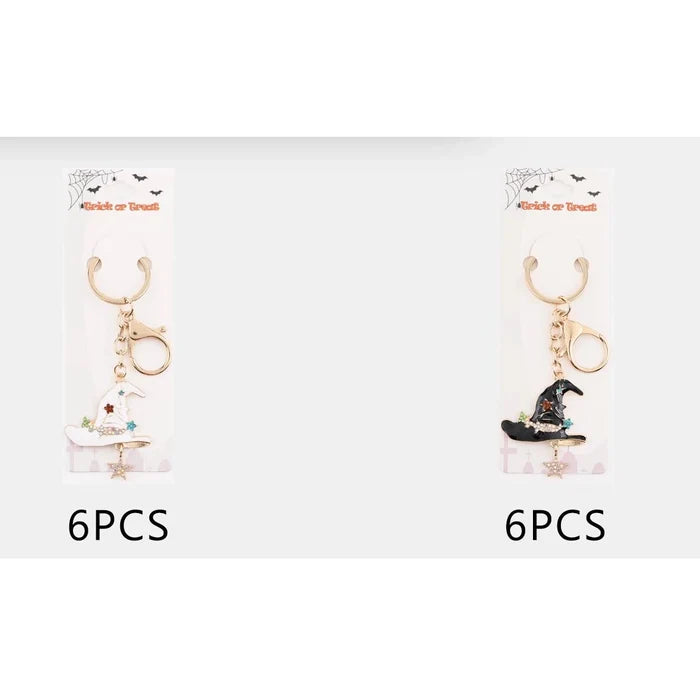 Halloween Enamel Witch Hat Keychain with Rhinestone Star Charm – Gold Spooky Bag Charm & Keyring (10.5 cm) (QE3229)