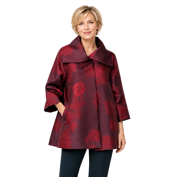 Just In! Floral Jacquard Jacket in Burgundy - C1143J-BG