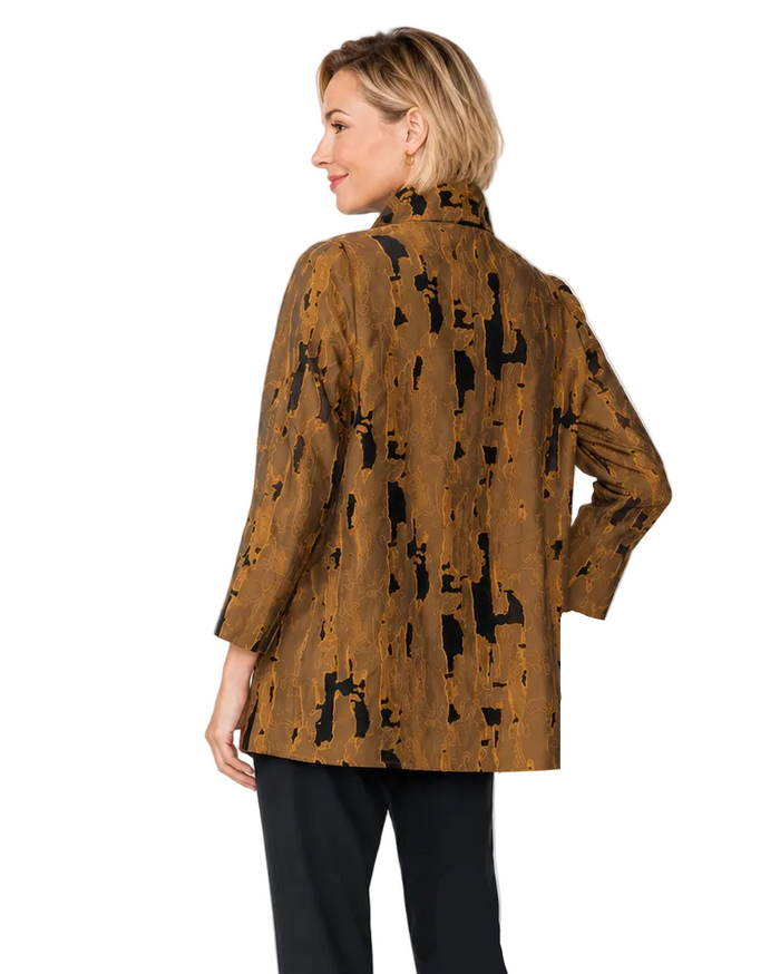 Just In! Textured Abstract Print Jacket in Golden, Brown & Black - 8227T