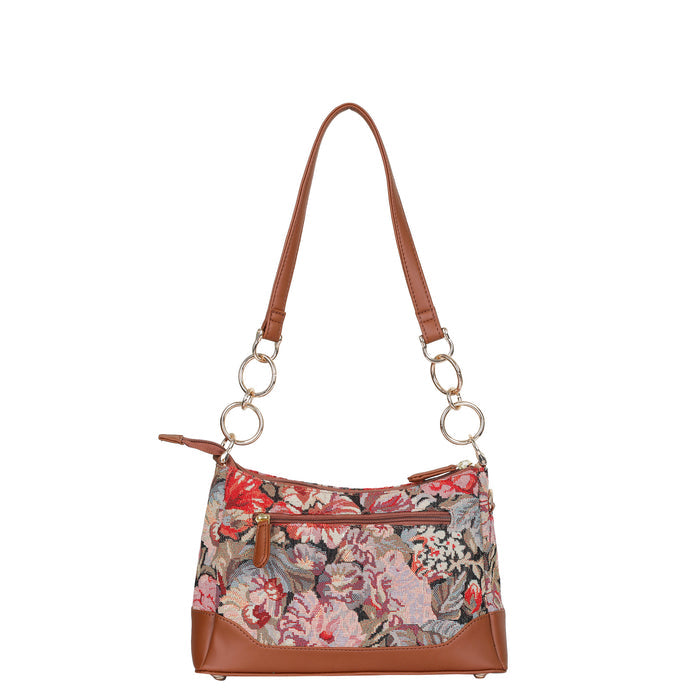 Women’s floral tapestry vegan‑leather chain shoulder bag for travel, office, work, and daily use — Canada & USA-back view