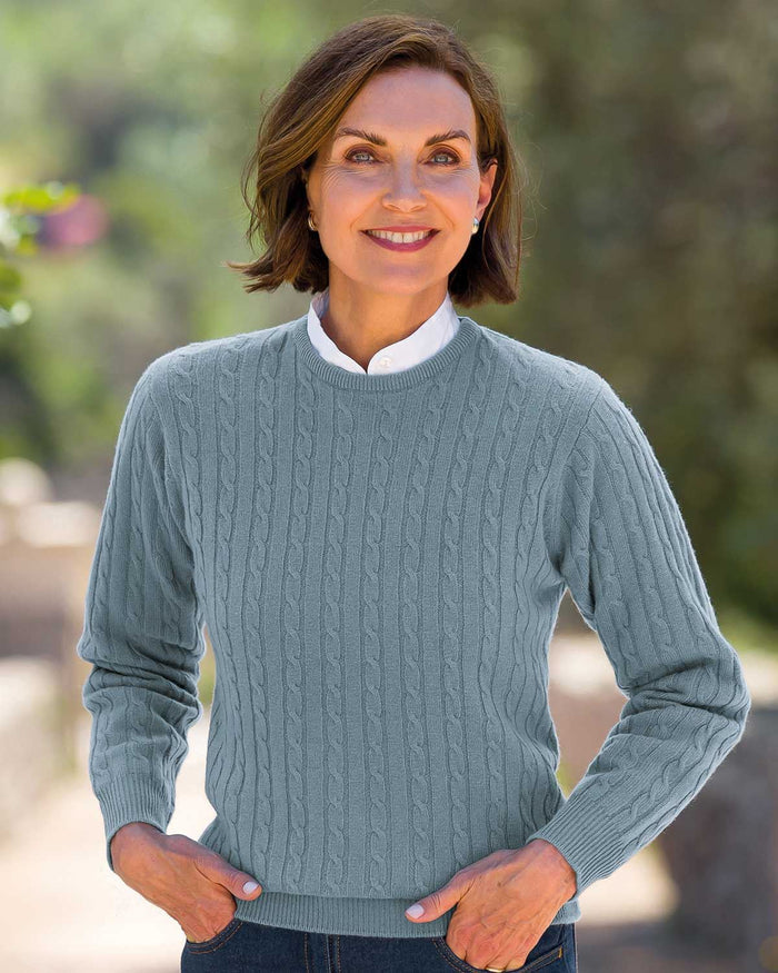 Lambswool Cable Crew Neck Jumper - Storm - Country Collection