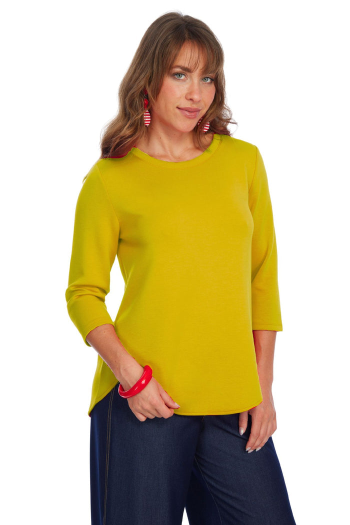 LIOR ZOFI Top Women's 3/4 Ponte Knit Top - Apple Green