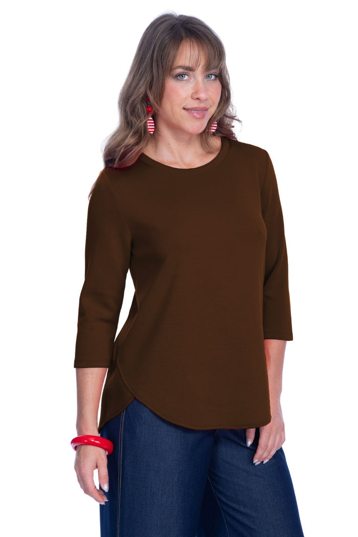 LIOR ZOFI Top Women's 3/4 Ponte Knit Top - Mocha