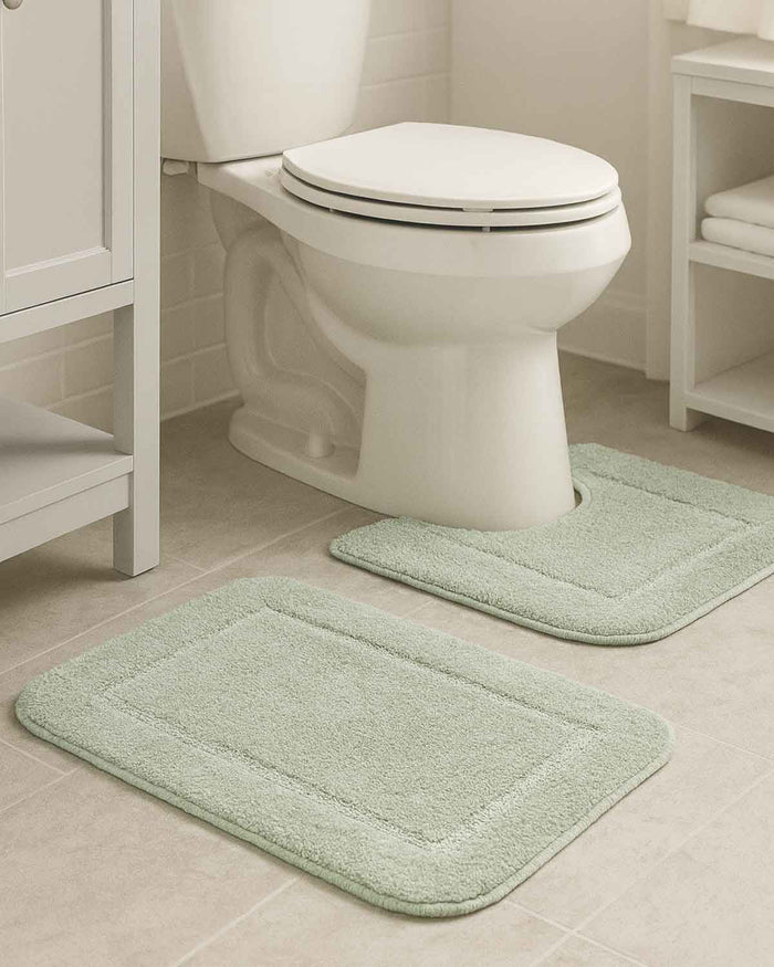 Luxury Microfibre Bath and pedestal Mats - Green - Country Collection