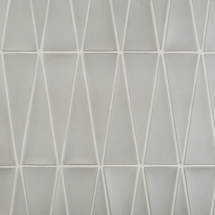Caption: Dimensional Triangle in M142 White Pumice. Alabaster grout by Custom Building Products.