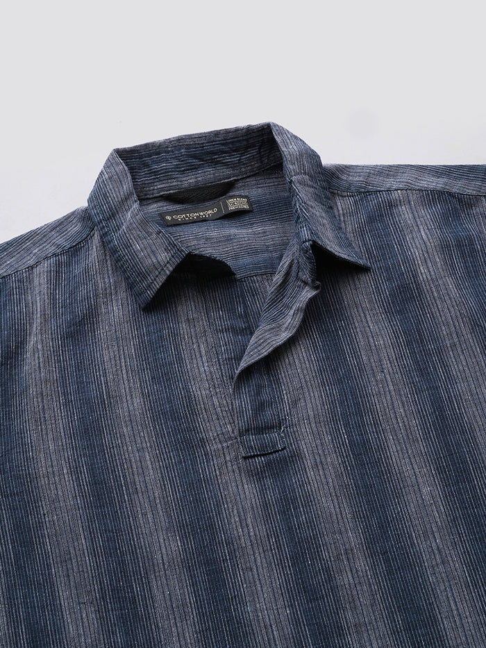 Men's Cotton Linen Regular Fit Shirt Black