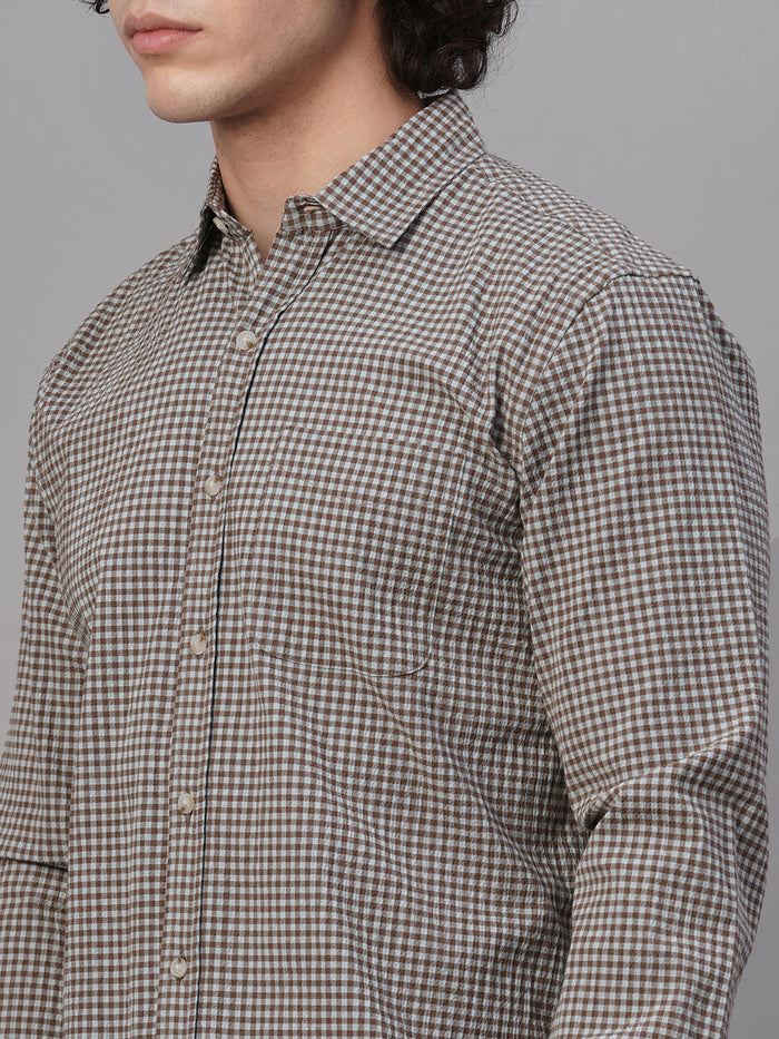 Men's Cotton Lycra Regular Fit Shirt Sky/Olive