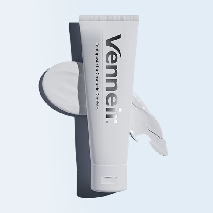 Non-abrasive toothpaste for veneers composite bonding and stain removal on blue background