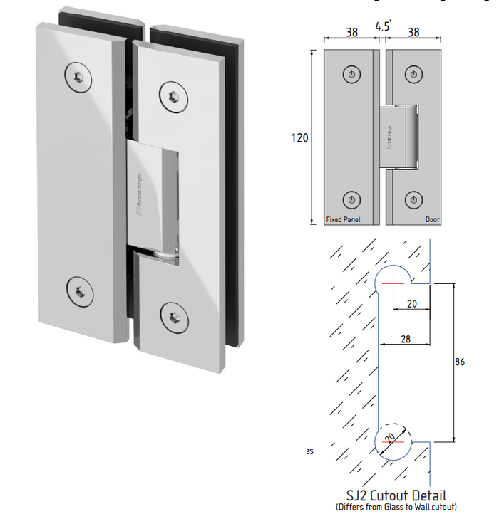 Portrait Glass to Glass Shower Screen Hinge to Suit 10mm Glass - Chrome - Image 5