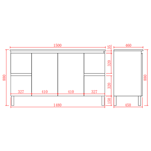 1500*460*880mm Single Bowl / CABINET ONLY