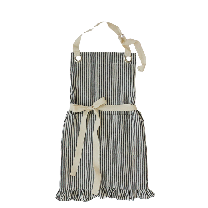 Ruffle Pin Stripe Apron: Black