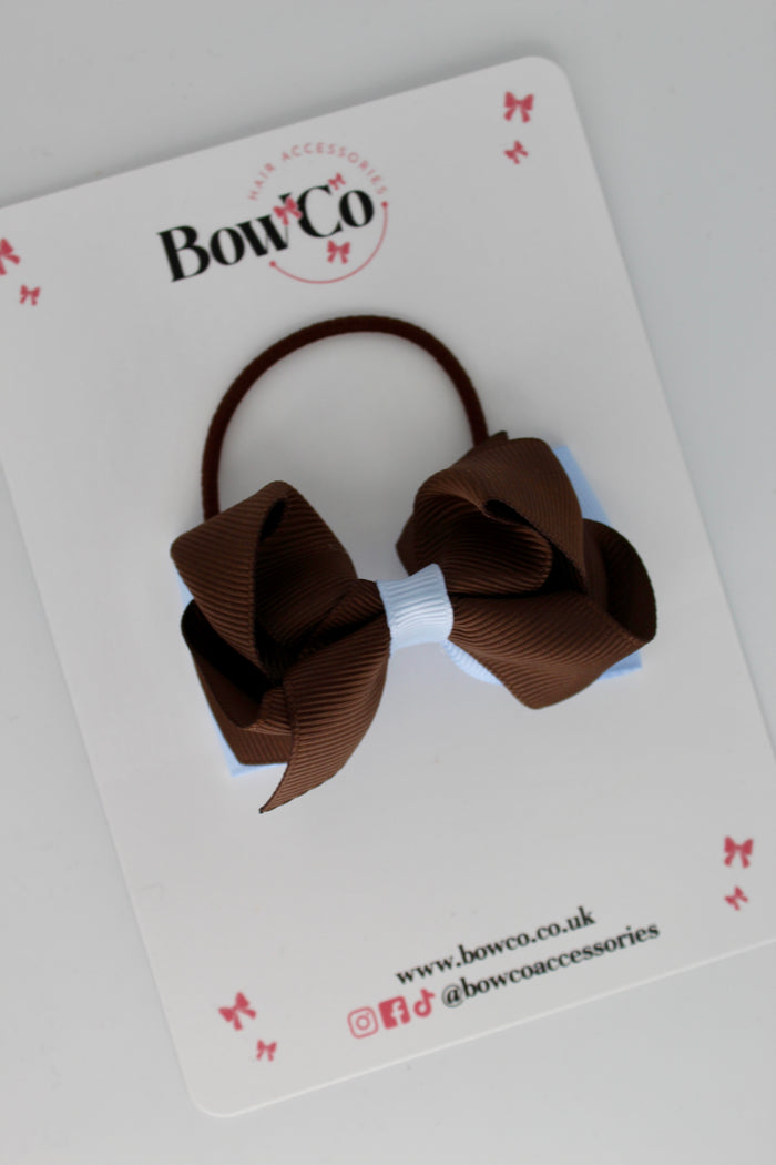 School Bow Bluebell and Brown - Pleated Bow - Elastic