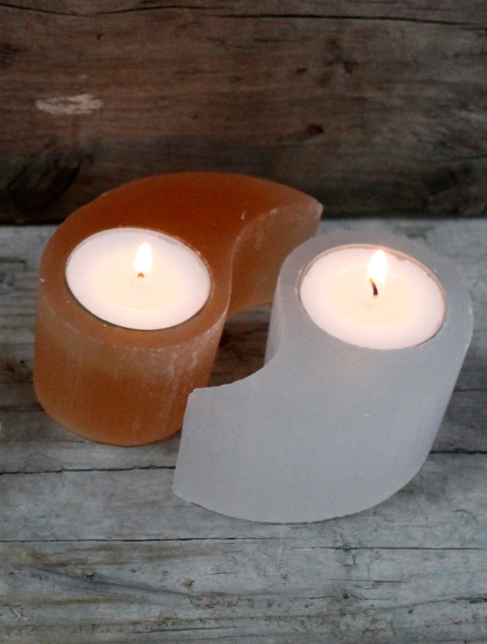 Earthstore® Selenite Orange & White crafted YIN YANG Candle Tea Light Holder