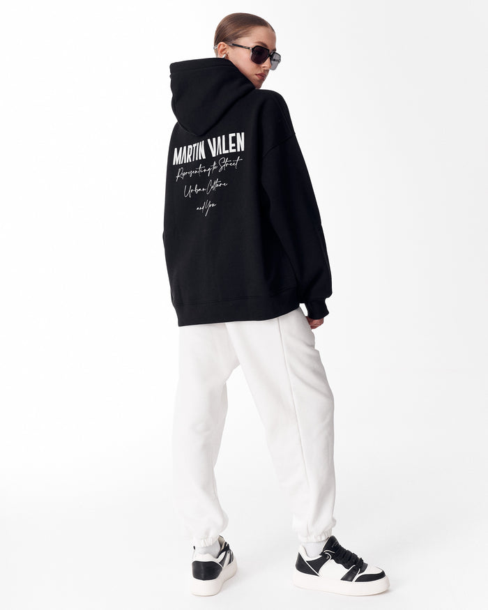 "Slogan" Puff Printed Women's Extra Oversized Hoodie Black (8)