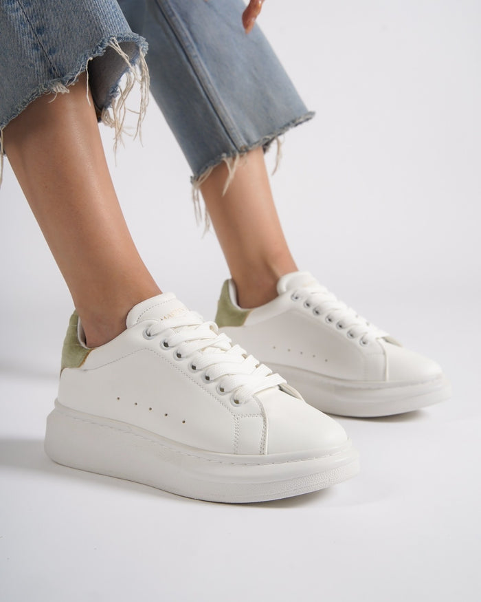 V-Harmony Women's White Shoes with Khaki Heel Tab (8)