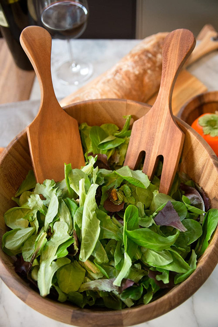 White Whale Wooden Large Farmhouse Salad Utensil Set