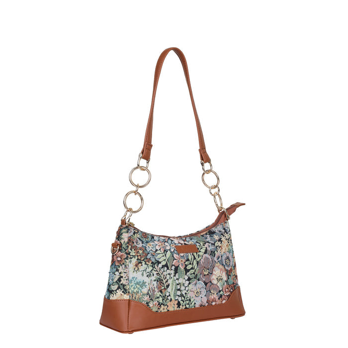 Women’s botanical tapestry vegan‑leather chain shoulder bag for travel, office, work, and everyday use — Canada & USA-second half side view