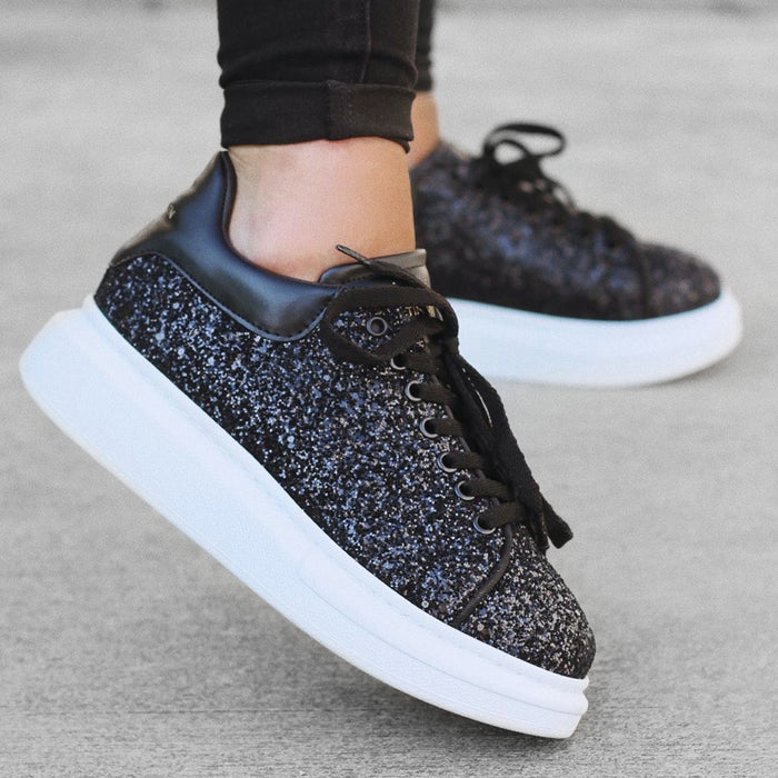 Women's Chunky Crystal Sneakers in Black (8)