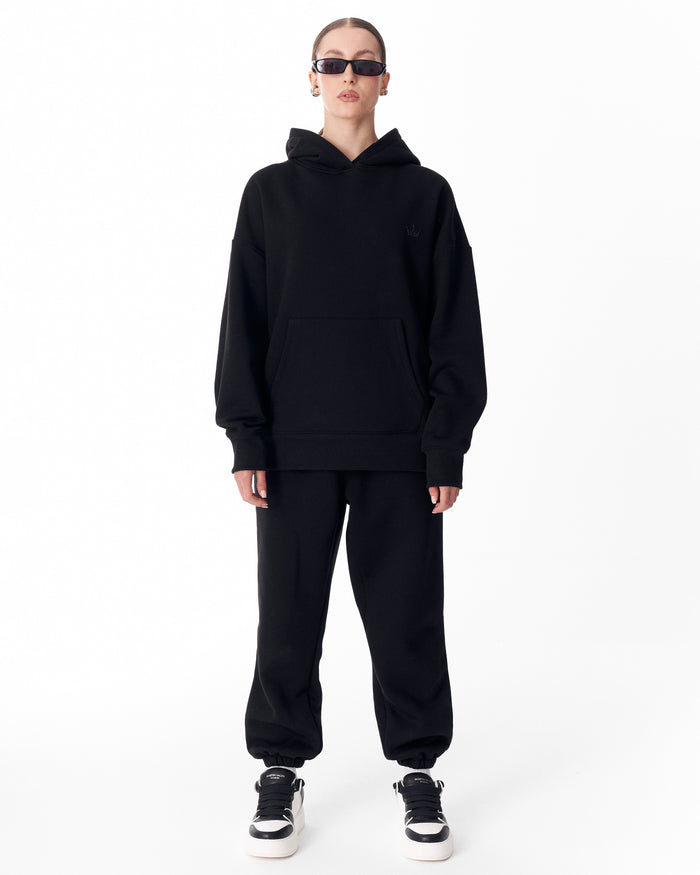 Women's Side Button Black Hoodie (7)