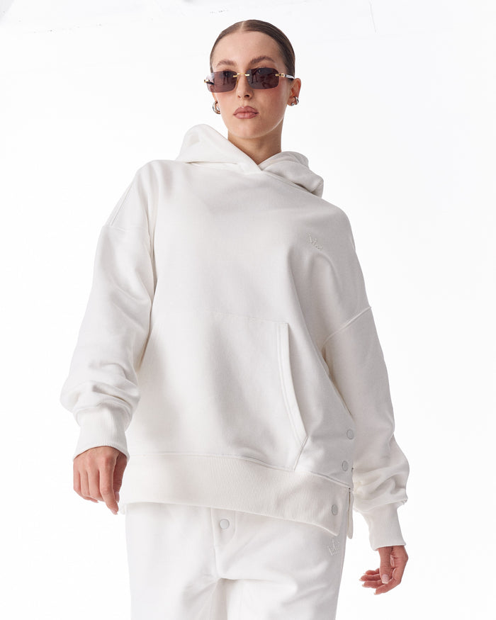 Women's Side Button White Hoodie (8)