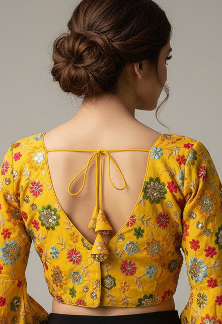 Yellow embroidered full sleeves blouse