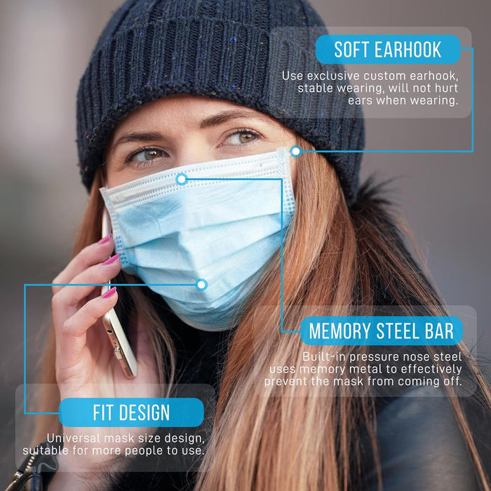100 Disposable Face Masks, 3-Layer Protection, Breathable, Skin-Friendly