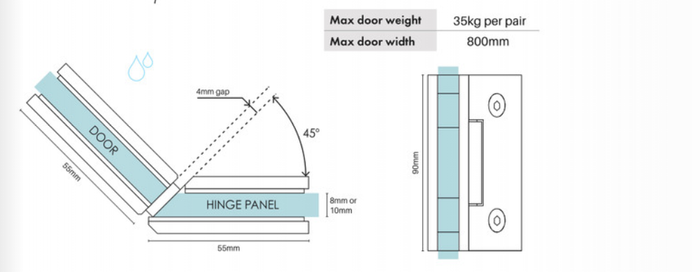 135 Degrees Frameless Shower Screen Glass to Glass Hinge - Matt Black - Image 2