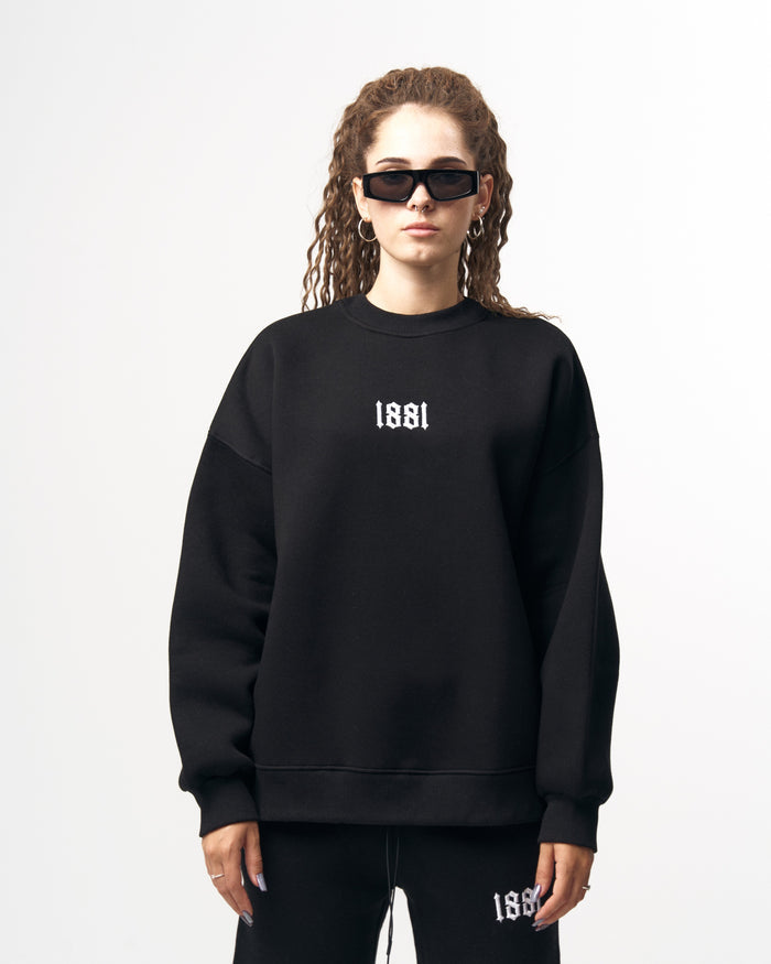 1881 3D Embroidered Oversized Designer Black Sweatshirt Tracksuit