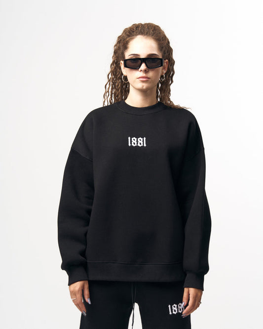 1881 3D Embroidered Oversized Designer Black Sweatshirt Tracksuit