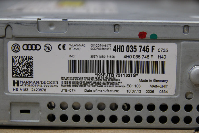 2011-2014 AUDI A8L AUDIO RADIO RECEIVER CD DISC PLAYER MODULE OEM 4H0 035 746 F