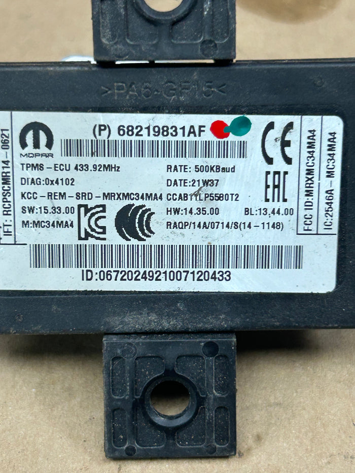 2014-2021 Jeep Dodge Chrysler Tire Pressure Monitor Module OEM USED 68219831AB