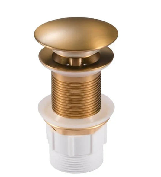 32mm Brass Push-Button Sink Stopper Mushroom Top NON Overflow Brushed Gold