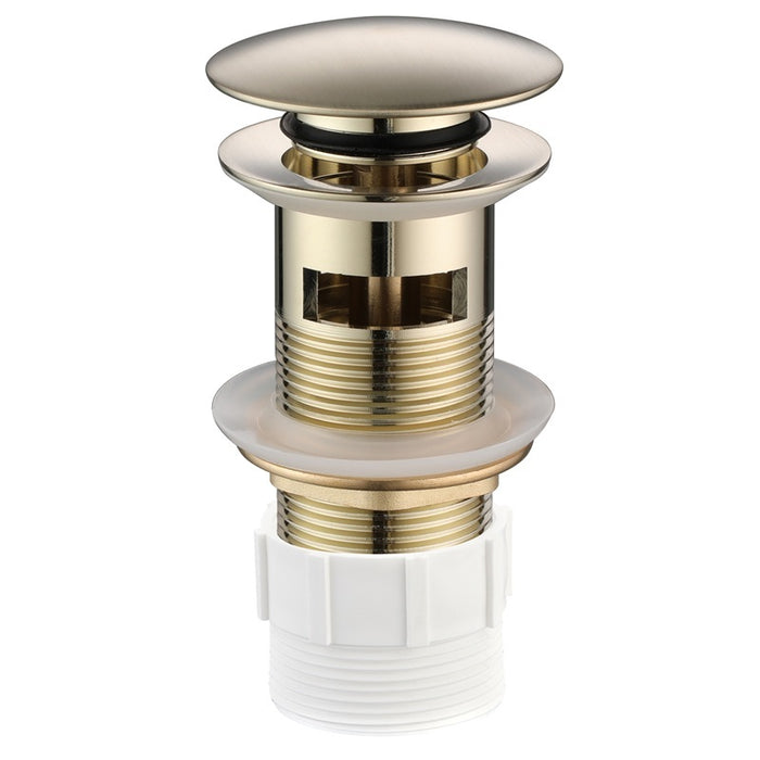 32mm Brass Push-Button Sink Stopper Waste Mushroom Top Overflow Brushed Gold