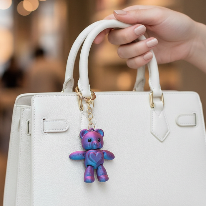 3D Printed Teddy Bear Keychain Set (12-Pack) – Iridescent Metallic Heart Bear Keyrings, Bulk Party Favors & Backpack Charms (7cm) (KBC-0763)