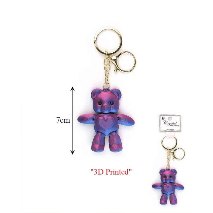 3D Printed Teddy Bear Keychain Set (12-Pack) – Iridescent Metallic Heart Bear Keyrings, Bulk Party Favors & Backpack Charms (7cm) (KBC-0763)