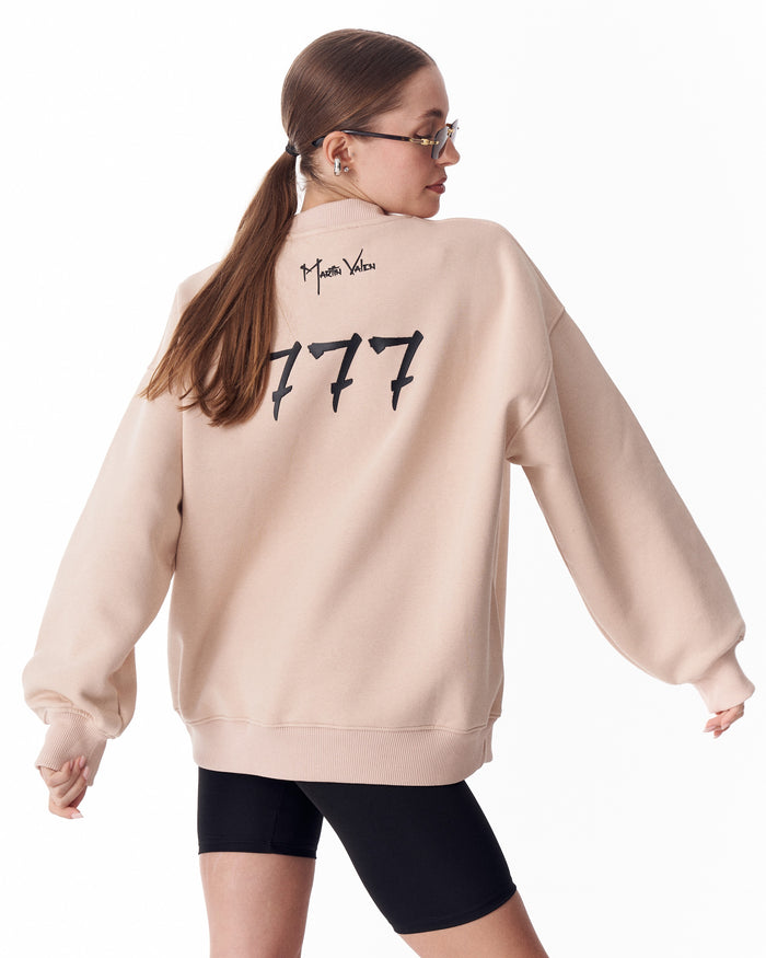 '777' Women's Oversized Designer Sweatshirt in Beige
