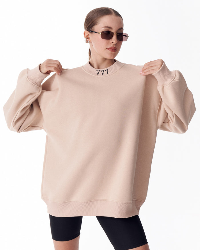 '777' Women's Oversized Designer Sweatshirt in Beige (2)