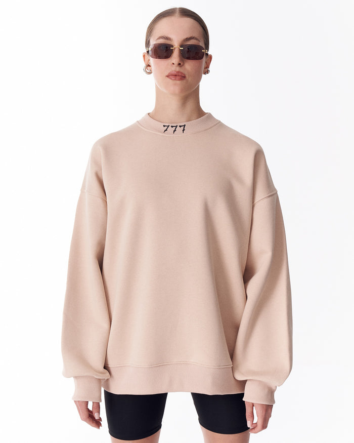 '777' Women's Oversized Designer Sweatshirt in Beige (3)