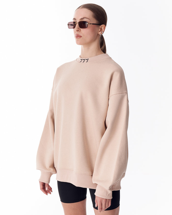 '777' Women's Oversized Designer Sweatshirt in Beige (4)