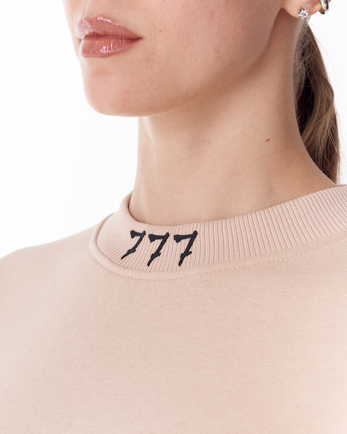 '777' Women's Oversized Designer Sweatshirt in Beige (5)
