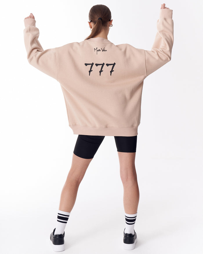 '777' Women's Oversized Designer Sweatshirt in Beige (6)