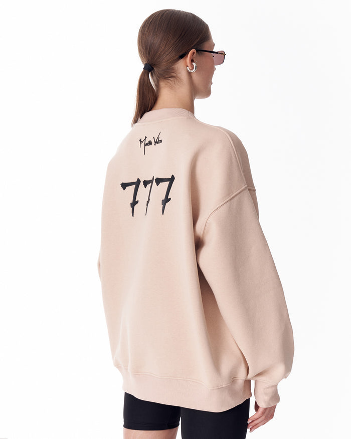 '777' Women's Oversized Designer Sweatshirt in Beige (7)
